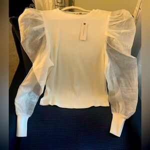 NWT Anthropologie Dolan Left Coast White Sheer Puff Sleeve Top sz Large